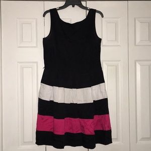 Black, pink, and white sleeveless dress
